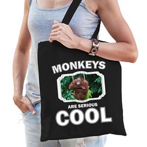 Bellatio Katoenen Tasje Monkeys Are Serious Cool Zwart - Apen/ Orangoetan Cadeau Tas - Feest Boodschappentassen