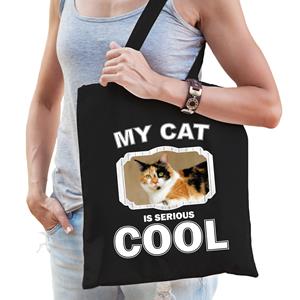 Bellatio Katoenen Tasje My Cat Is Serious Cool Zwart apjeskatten / Katten Cadeau Tas - Feest Boodschappentassen