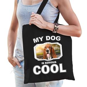 Bellatio Katoenen Tasje My Dog Is Serious Cool Zwart - Basset Honden Cadeau Tas - Feest Boodschappentassen
