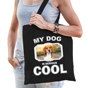 Bellatio Katoenen Tasje My Dog Is Serious Cool Zwart - Beagle Honden Cadeau Tas - Feest Boodschappentassen