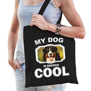 Bellatio Katoenen Tasje My Dog Is Serious Cool Zwart - Berner Sennen Honden Cadeau Tas - Feest Boodschappentassen