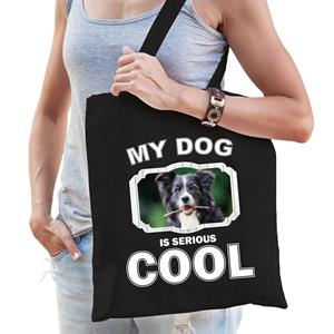 Bellatio Katoenen Tasje My Dog Is Serious Cool Zwart - Border Collie Honden Cadeau Tas - Feest Boodschappentassen