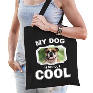 Bellatio Katoenen Tasje My Dog Is Serious Cool Zwart - Britse Bulldog Honden Cadeau Tas - Feest Boodschappentassen