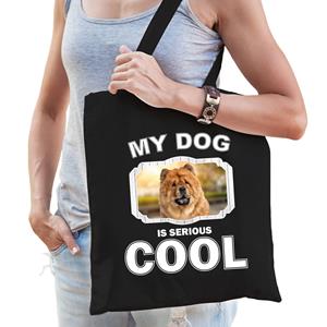 Bellatio Katoenen Tasje My Dog Is Serious Cool Zwart - Chow Chow Honden Cadeau Tas - Feest Boodschappentassen