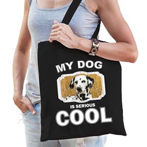 Bellatio Katoenen Tasje My Dog Is Serious Cool Zwart - Dalmatier Honden Cadeau Tas - Feest Boodschappentassen