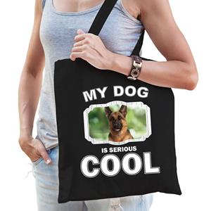 Bellatio Katoenen Tasje My Dog Is Serious Cool Zwart - Duitse Herder Honden Cadeau Tas - Feest Boodschappentassen