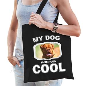 Bellatio Katoenen Tasje My Dog Is Serious Cool Zwart - Franse Mastiff Honden Cadeau Tas - Feest Boodschappentassen