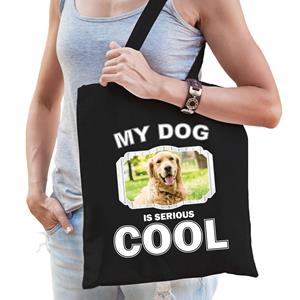 Bellatio Katoenen Tasje My Dog Is Serious Cool Zwart - Golden Retriever Honden Cadeau Tas - Feest Boodschappentassen