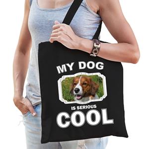 Bellatio Katoenen Tasje My Dog Is Serious Cool Zwart - Kooiker Honden Cadeau Tas - Feest Boodschappentassen