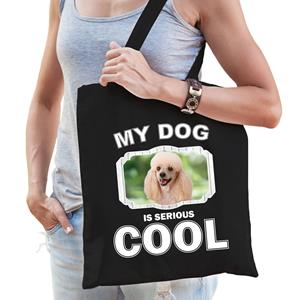 Bellatio Katoenen Tasje My Dog Is Serious Cool Zwart - Poedel Honden Cadeau Tas - Feest Boodschappentassen