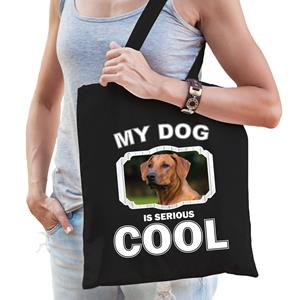 Bellatio Katoenen Tasje My Dog Is Serious Cool Zwart - Rhodesische Pronkrug Honden Cadeau Tas - Feest Boodschappentassen