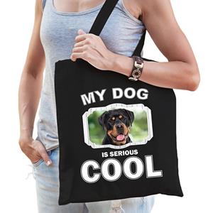 Bellatio Katoenen Tasje My Dog Is Serious Cool Zwart - Rottweiler Honden Cadeau Tas - Feest Boodschappentassen