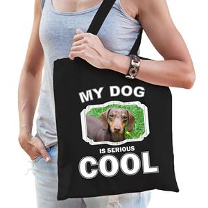 Bellatio Katoenen Tasje My Dog Is Serious Cool Zwart - Teckel Honden Cadeau Tas - Feest Boodschappentassen