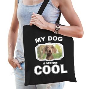 Bellatio Katoenen Tasje My Dog Is Serious Cool Zwart - Weimaraner Honden Cadeau Tas - Feest Boodschappentassen