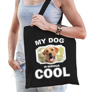 Bellatio Katoenen Tasje My Dog Is Serious Cool Zwart abrador Retriever Honden Cadeau Tas - Feest Boodschappentassen
