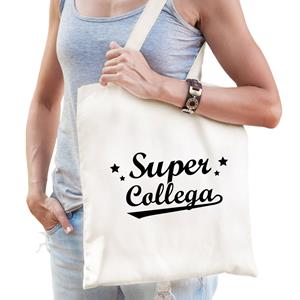 Bellatio Super Collega Katoenen Cadeau Tas / Shopper Naturel Dames En Heren - Feest Boodschappentassen