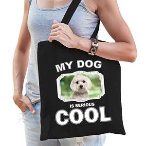 Bellatio Katoenen Tasje My Dog Is Serious Cool Zwart altezer Honden Cadeau Tas - Feest Boodschappentassen