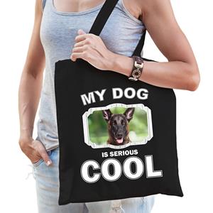 Bellatio Katoenen Tasje My Dog Is Serious Cool Zwart echelse Herder Honden Cadeau Tas - Feest Boodschappentassen