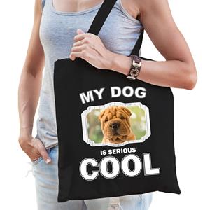 Bellatio Katoenen Tasje My Dog Is Serious Cool Zwart har Pei Honden Cadeau Tas - Feest Boodschappentassen