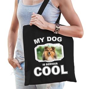 Bellatio Katoenen Tasje My Dog Is Serious Cool Zwart heltie Honden Cadeau Tas - Feest Boodschappentassen