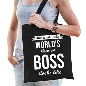 Bellatio Worlds Greatest Boss Bazin Cadeau Tas Zwart Voor Dames - Feest Boodschappentassen