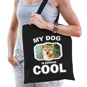 Bellatio Katoenen Tasje My Dog Is Serious Cool Zwart hiba Inu Honden Cadeau Tas - Feest Boodschappentassen