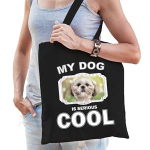Bellatio Katoenen Tasje My Dog Is Serious Cool Zwart hih Tzu Honden Cadeau Tas - Feest Boodschappentassen
