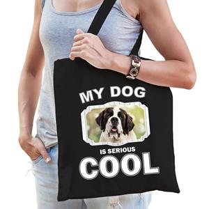Bellatio Katoenen Tasje My Dog Is Serious Cool Zwart int Bernard Honden Cadeau Tas - Feest Boodschappentassen