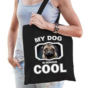 Bellatio Katoenen Tasje My Dog Is Serious Cool Zwart opshond Honden Cadeau Tas - Feest Boodschappentassen