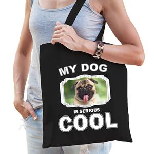 Bellatio Katoenen Tasje My Dog Is Serious Cool Zwart opshond Honden Cadeau Tas - Feest Boodschappentassen