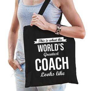 Bellatio Worlds Greatest Coach Cadeau Tas Zwart Voor Dames - Feest Boodschappentassen