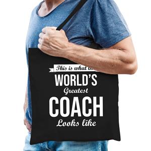 Bellatio Worlds Greatest Coach Cadeau Tas Zwart Voor Heren - Feest Boodschappentassen