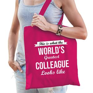 Bellatio Worlds Greatest Colleague Collega Cadeau Tas Roze Voor Dames - Feest Boodschappentassen