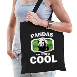Bellatio Katoenen Tasje Pandas Are Serious Cool Zwart - Pandaberen/ Grote Panda Cadeau Tas - Feest Boodschappentassen