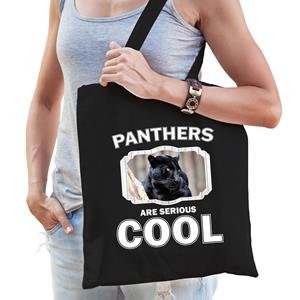 Bellatio Katoenen Tasje Panthers Are Serious Cool Zwart - Panters/ Zwarte Panter Cadeau Tas - Feest Boodschappentassen