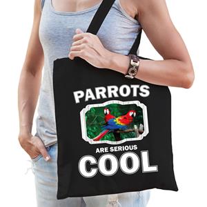 Bellatio Katoenen Tasje Parrots Are Serious Cool Zwart - Papegaaien/ Papegaai Cadeau Tas - Feest Boodschappentassen