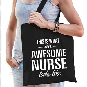 Bellatio Awesome Nurse / Verpleegkundige Cadeau Tas Zwart Voor Dames - Feest Boodschappentassen