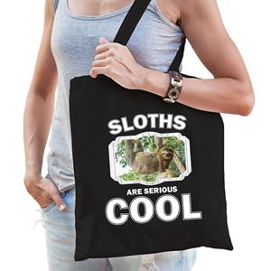 Bellatio Katoenen Tasje Sloths Are Serious Cool Zwart uiaarden/ Hangende Luiaard Cadeau Tas - Feest Boodschappentassen