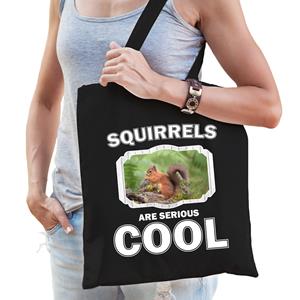 Bellatio Katoenen Tasje Squirrels Are Serious Cool Zwart - Eekhoorntjes/ Eekhoorntje Cadeau Tas - Feest Boodschappentassen