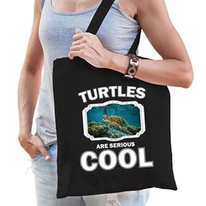 Bellatio Katoenen Tasje Turtles Are Serious Cool Zwart childpadden/ Zee Schildpad Cadeau Tas - Feest Boodschappentassen