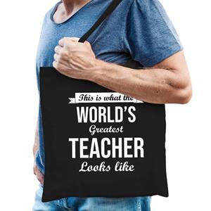 Bellatio Worlds Greatest Teacher Leraar Cadeau Tas Zwart Voor Heren - Feest Boodschappentassen