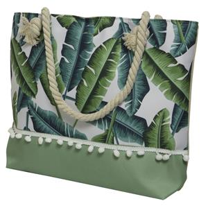 Decoris Strandtas Met Handvat Groen Met Bladeren Polyester 45 X 35 Cm trandtassen