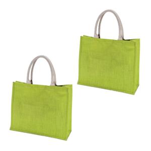 Kimood 2x Stuks Jute Lime Groene Boodschappentassen 42 Cm trandtassen