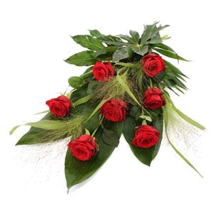 Rouwboeket.nl Rouwboeket rode Rozen met blad