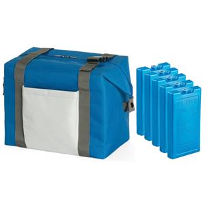 Trendoz Strand/picknick isolatie koeltas blauw 15 liter/38 x 33 x 18 cm met 5x stuks koelelementen -