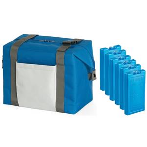 Trendoz Strand/picknick isolatie koeltas blauw 15 liter/38 x 33 x 18 cm met 6x stuks koelelementen -