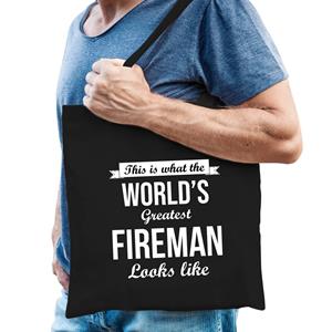 Bellatio Worlds Greatest Fireman Tas Zwart Volwassenen - Werelds Beste Brandweerman Cadeau Tas - Feest Boodschappentassen