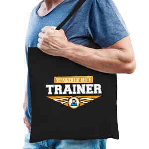 Bellatio Verkozen Tot Beste Trainer Katoenen Tas Zwart Voor Heren - Cadeau Tasjes - Feest Boodschappentassen