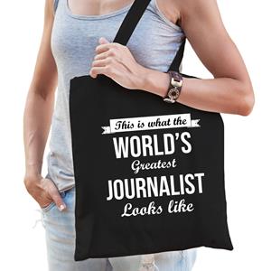 Bellatio Worlds Greatest Journalist Tas Zwart Volwassenen - Werelds Beste Journalist Cadeau Tas - Feest Boodschappentassen