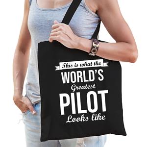 Bellatio Worlds Greatest Pilot Tas Zwart Volwassenen - Werelds Beste Piloot Cadeau Tas - Feest Boodschappentassen